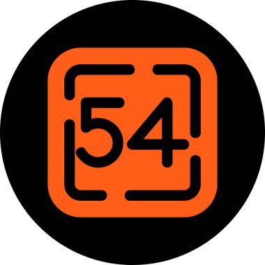 45 vektör simgesi. Bu düz yuvarlak sembol, beyaz arkaplanda izole edilmiş turuncu ve siyah renkler kullanır.