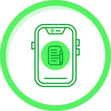 Beyaz arka planda izole edilmiş akıllı telefon ikonlu kulaklıklı yeşil çizgi akıllı saat. Kablosuz bağlantısı olan kulaklıklar. Akıllı saat simgesi. çember çizgisi