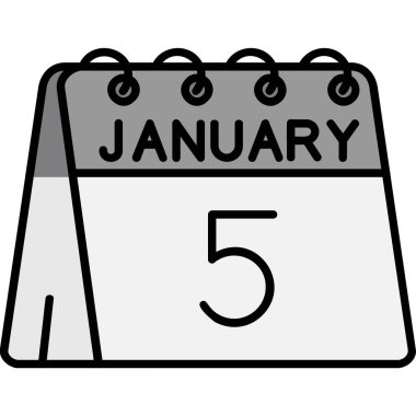 1 Ocak, tek satırlı takvim.