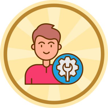 İngiliz anahtarı simgesi olan bir çizgi film adamının vektör çizimi