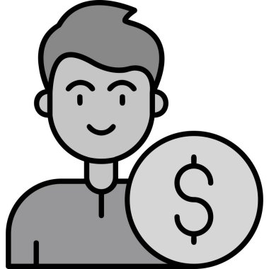 Para simgesi, vektör illüstrasyonlu iş adamı