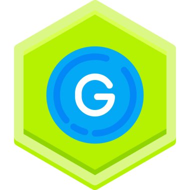 Altıgenli beyaz arkaplan üzerindeki yeşil harf g simgesinin vektör çizimi