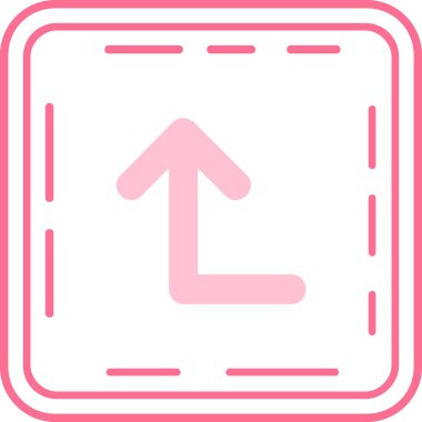 Ok yukarı simgesi. Vektör biçimi düz pembe simge, yuvarlak açılar, beyaz arkaplan