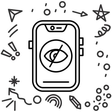 Pusula simgesi olan cep telefonu, ince satır biçimi