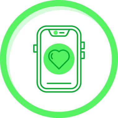 Beyaz arkaplanda izole edilmiş akıllı saat simgesine sahip yeşil akıllı kalp. Kalp atışı. Çember çizimi. Noktalar çemberi noktaları. vektör illüstrasyonu