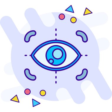 Beyaz arkaplanda izole edilmiş bir tarama simgesine sahip renk gözü. Güvenlik görevlisi. Siber göz işareti olan güvenlik sembolü. Gradyan dairesel rastgele şekiller. vektör.