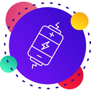 Geri dönüşüm simgesine sahip renk çizgisi pili beyaz arkaplanda izole edilmiş. Enerji sembollü pil. Güç yenilenebilir enerji konsepti. Değişken rastgele dinamik şekiller. vektör.