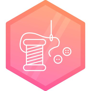 Beyaz arkaplanda iplik ve makaralı renk çizgisi iğnesi var. Dikiş işareti. Dikiş, el yapımı zanaat. Nakış ve tekstil. gradyan rastgele dinamik