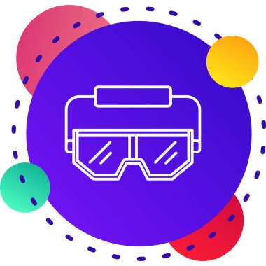 Siyah çizgi sanal gerçeklik gözlüğü simgesi beyaz arkaplanda izole edilmiş. 3D görüntüleme. VR maske simgesi. optik monte ekran. soyut çember şekilleri.
