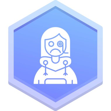 Maskeli üzgün kız. Beyaz arka planda üzgün bir yüzü olan bir çizgi film karakterinin vektör çizimi.