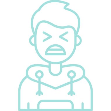 Kızgın adam ikonu. Mavi dolgu dizaynlı ince çizgi. vektör illüstrasyonu