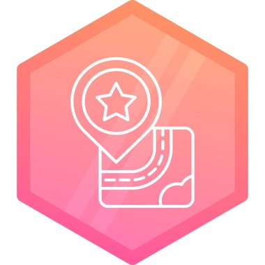 beyaz arkaplanda izole edilmiş yıldız simgesi olan çizgi haritası konumu. Dünya, seyahat, seyahat sembolü. Renkli taslak konsepti. vektör