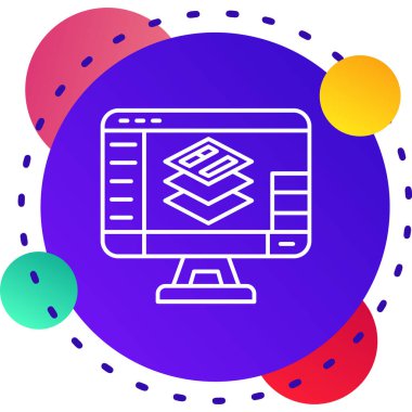 Beyaz arka planda izole edilmiş akıllı ev simgesine sahip Renkli Dizüstü Bilgisayar. Uzaktan kumanda. Gradyan rasgele dinamik şekiller. Vektör İllüstrasyonu