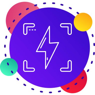 Renk çizgisi pili ve şimşek simgesi beyaz arkaplanda izole edilmiş. Şimşek sembolü. Gradyan beyaz dinamik şekiller. vektör illüstrasyonu