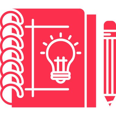 Beyaz arkaplanda izole edilmiş kalem, kağıt ve defter simgesine sahip ampul. Fikir ve yaratıcılık kavramı. İş tasarımı için ilham verici bir kavram. vektör illüstrasyonu