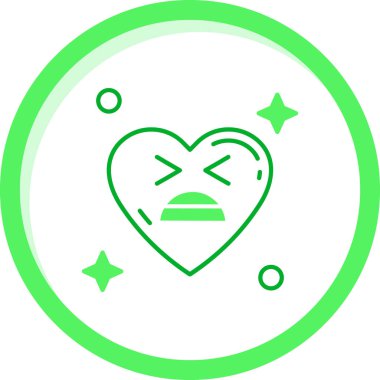 Beyaz arka planda izole edilmiş iki yıldız ve kalp ikonu olan yeşil kalp. Sevgililer Günü. Çemberdeki aşk sembolü. vektör illüstrasyonu