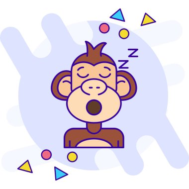 Uyku ikonu olan uykulu maymun, düz tasarım tarzı.