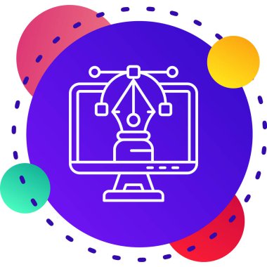 beyaz arkaplanda mikro devreli Cpu simgesine sahip çizgi bilgisayar monitörü. Teknoloji için devre kartı, devre kartı. Mikro çip. Renkli özet kavramı