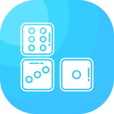 Uzun gölgeyle izole edilmiş zar simgesini oynayan beyaz çizgi. Kumarhane. Mavi kare düğme. vektör