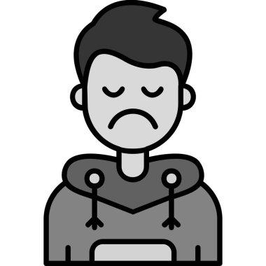 Dizüstü bilgisayarı olan üzgün bir adam, çizim, beyaz arka planda vektör.