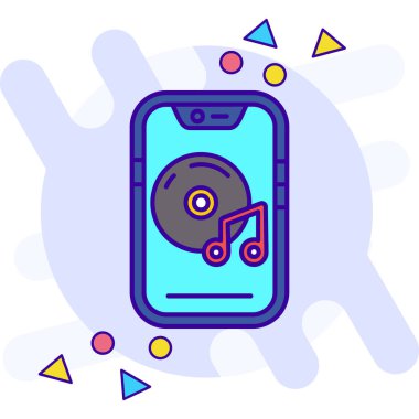 Kulaklıklı akıllı telefon müziği ikon vektör illüstrasyon tasarımı