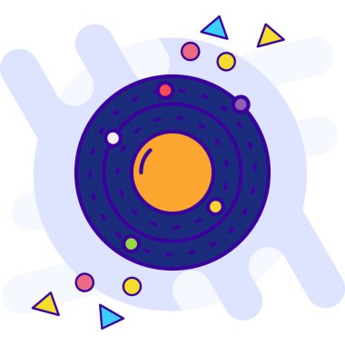 Vektör çizimi. Yuvarlak yuvarlak bir ikon şekli. Çemberleri ve noktaları var. Web için tasarım.