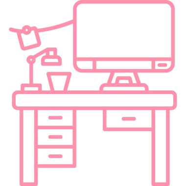 Bilgisayar masası. Basit illüstrasyon