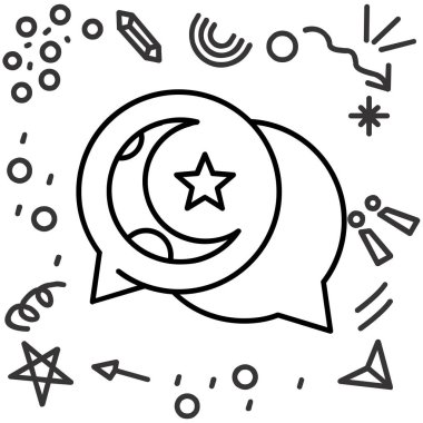 Beyaz arka planda hilal ikonu olan çizgi ay yıldızları. Hilal sembolü. Renkli taslak konsepti. vektör