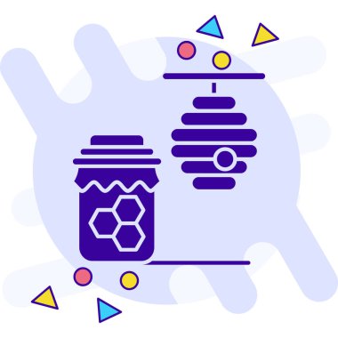 Beyaz zemin üzerinde arıların simgesi olan renkli bal peteği. Bal hücrelerinin sembolü. tatlı doğal gıda sembolü. Gradyan dairesel dinamik şekiller. vektör illüstrasyonu