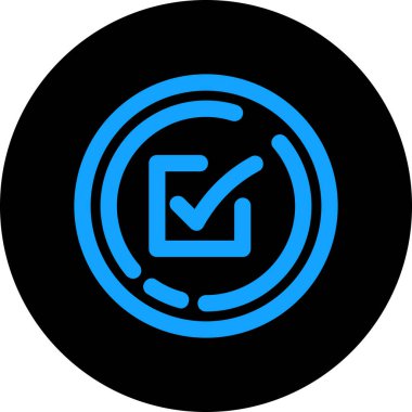 tick düz mavi ve beyaz renkler yuvarlak vektör simgesi