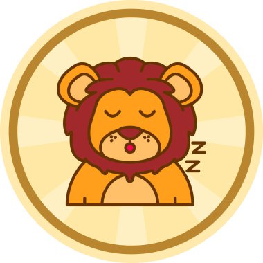 Aslan çemberin içinde uyuyor. çizgi film illüstrasyonu.