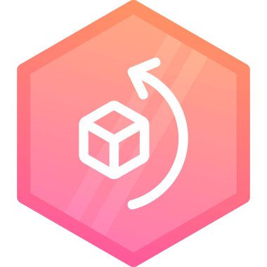 Beyaz arkaplanda izole edilmiş karton kutu simgesi. Paket teslimatı, paket teslimatı, teslimat, ulaşım ve nakliyat. Altıgen düğmesi.