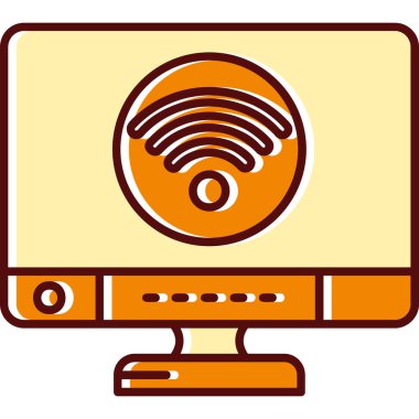 Vektör çizimi. Kablosuz teknoloji simgesine sahip bilgisayar
