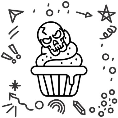 Kırık kafatası olan kek çizgisi simgesi