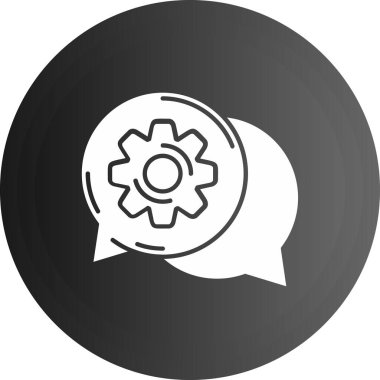 Beyaz zemin üzerinde vites simgesi olan gri konuşma balonu. Uygulama ayarlama, servis konsepti, ayarlama seçenekleri, bakım, onarım, onarım. vektör illüstrasyonu