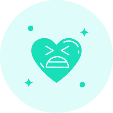 Kırık bir kafa simgesi olan yeşil kalp beyaz arka planda izole edilmiş. Aşk ikonu. Soyut çember rastgele noktalar. vektör illüstrasyonu