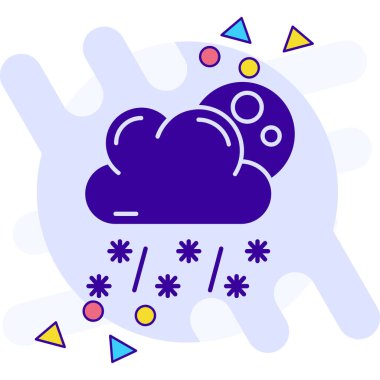 Beyaz arka planda siyah çizgi bulutu ve kar ikonu izole edildi. Kar taneli bulut. tek bir ikon. Kar tabelası. Rastgele dinamik şekiller. vektör