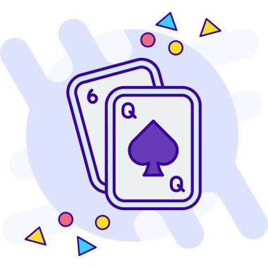 Beyaz arka planda oyun kartı simgesi olan çizgi kumarhane fişleri. Poker kumarhanesi. Renkli taslak konsepti. vektör
