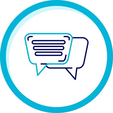 Beyaz arkaplanda mavi konuşma balonu ve metin mesajı simgesi izole edildi. vektör illüstrasyonu