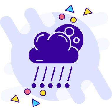 Beyaz zemin üzerinde yağmur ve yıldırım simgesi olan renk bulutu. Yağmur damlalı yağmur bulutu yağışı. Fırtına ikonu. gradyan rastgele dinamik şekiller