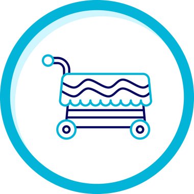 Mavi çizgi duş suyu beyaz arkaplanda izole edilmiş bir ikon bırakıyor. Mavi daire düğmesi. vektör.