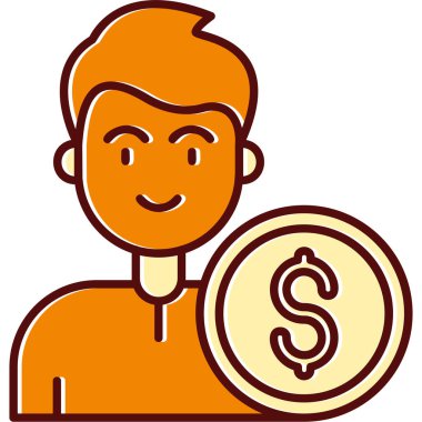 Bozuk para ikonu, vektör illüstrasyonlu iş adamı