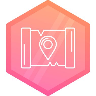 Beyaz çizgi konum haritası simgesi beyaz arkaplanda izole edildi. Pembe daire düğmesi. vektör.