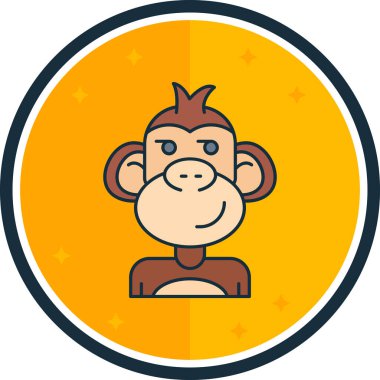 maymun ikonu. Vektör çizimi izole edildi. çember ve turuncu arkaplana sahip maymun simgesi.