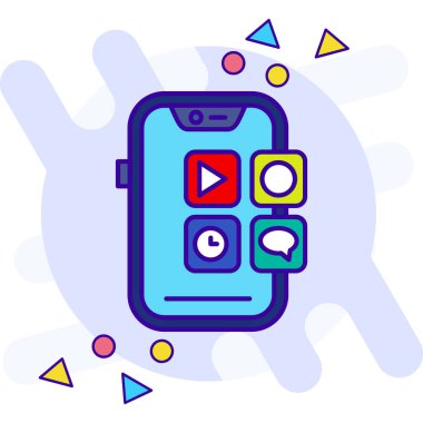 Sosyal ağ simgesi vektörlü akıllı telefon. Sosyal medya işaretli akıllı telefon hatları. izole edilmiş sınır sembolü çizimi