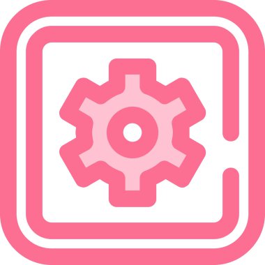 dişli vektör simgesi. biçim yuvarlak simge simgesi, pembe renk, pembe arkaplan, beyaz arkaplan.