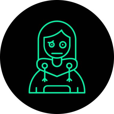 Yeşil gözlü yuvarlak daireli kadın avatarı, vektör çizimi