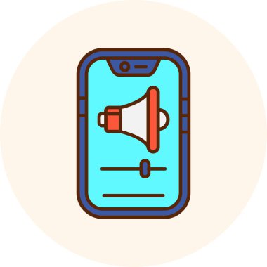 Mavi arkaplanda izole edilmiş bir mesaj simgesi olan ana hatlı akıllı telefon. vektör