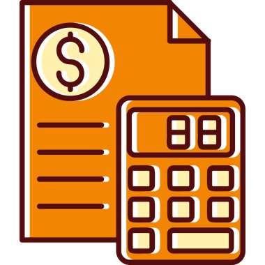 Hesap makinesi ve madeni para simgesi. vektör illüstrasyonu