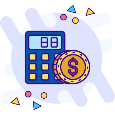 hesap makinesi ve dolar sikkeleri simgesi, renkli tasarım